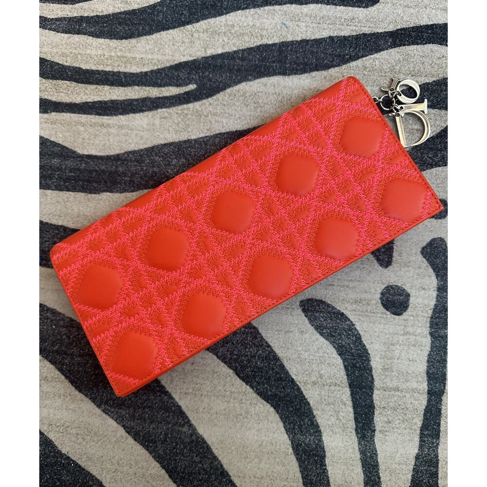 Lady Dior Bright Red Quilted Bifold Clutch